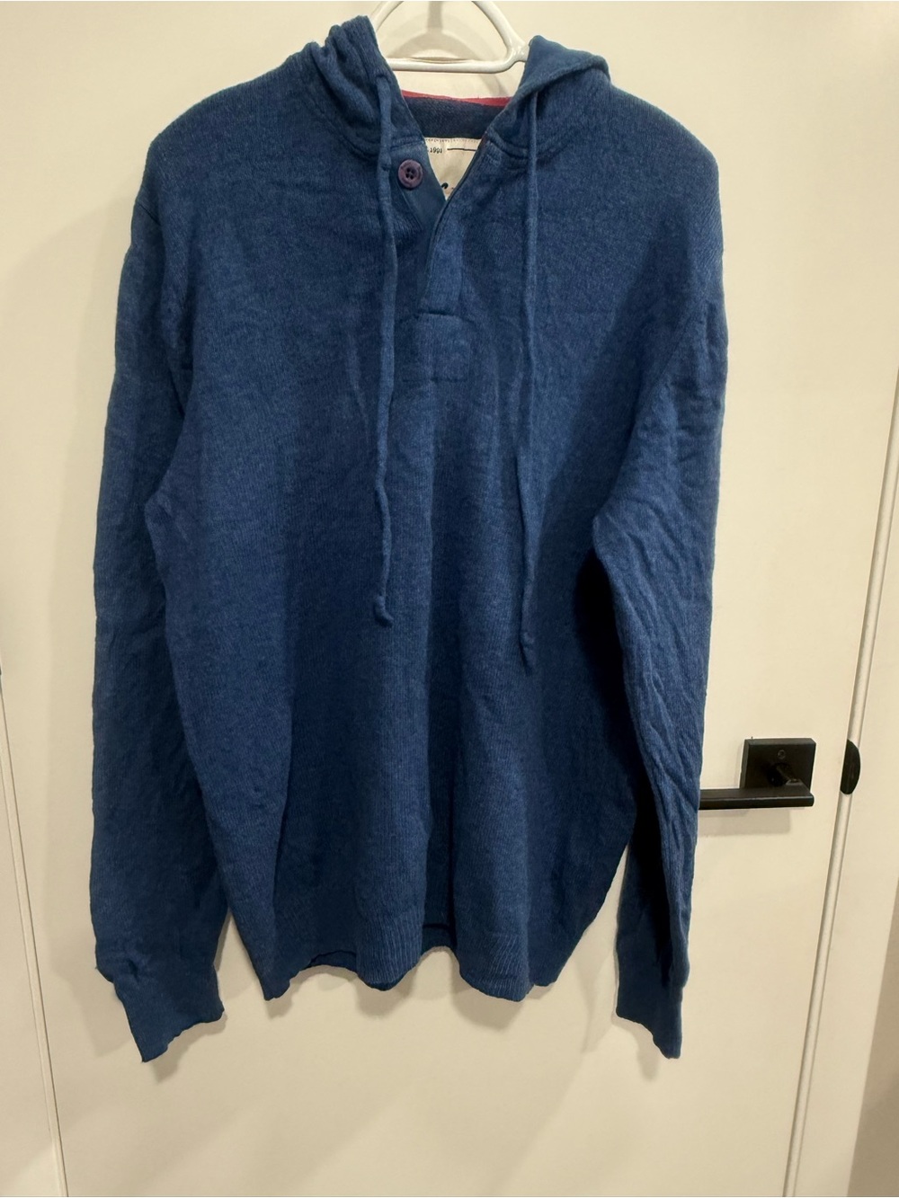 Boden of London 100% Lambs Wool Hoodie Sweater Men's Size XL Blue Pullover
